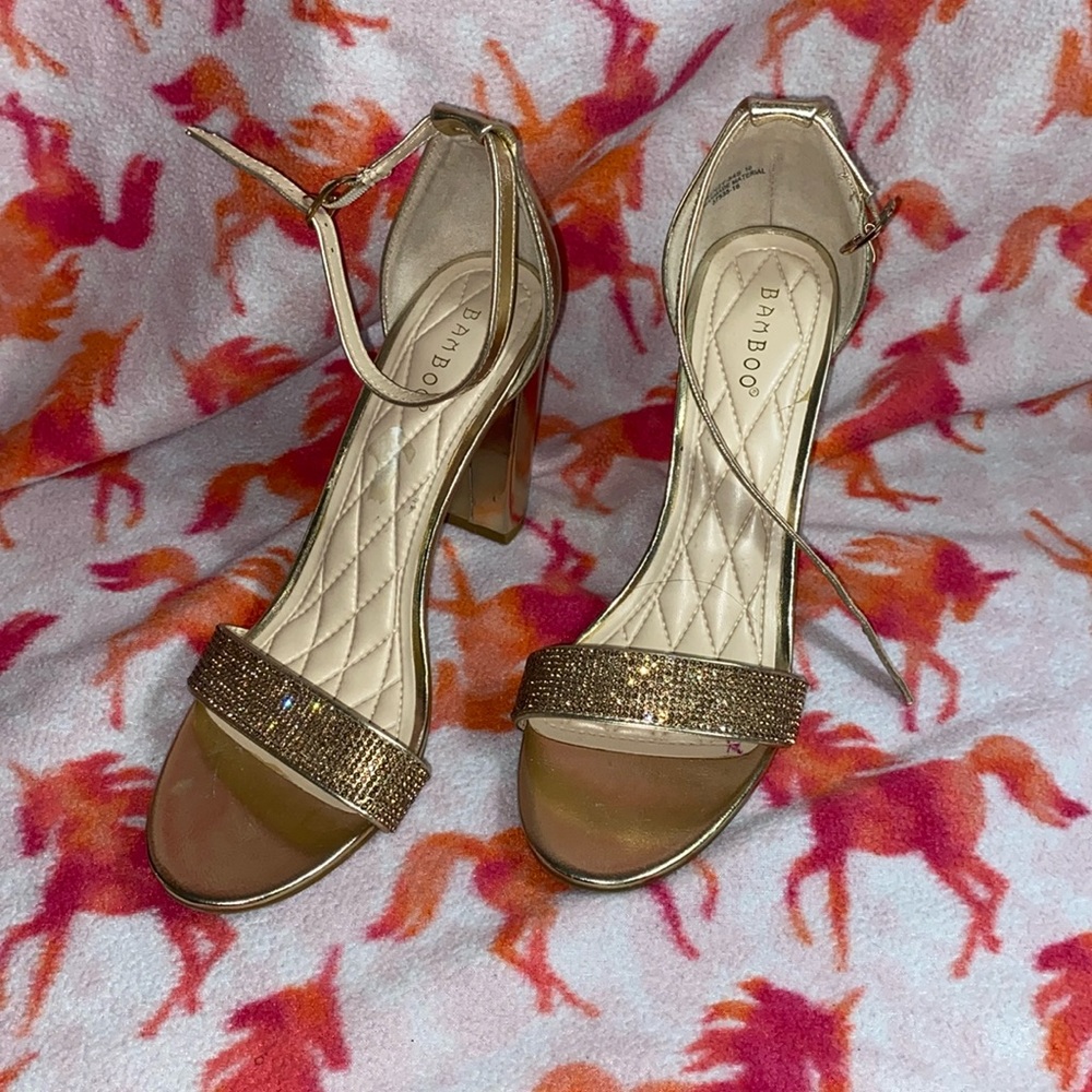 Bamboo Gold Strapped Heel